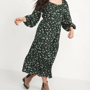 Floral Boho Cottagecore Prairie Tiered Maxi /Midi Swing Dress long sleeve NWT